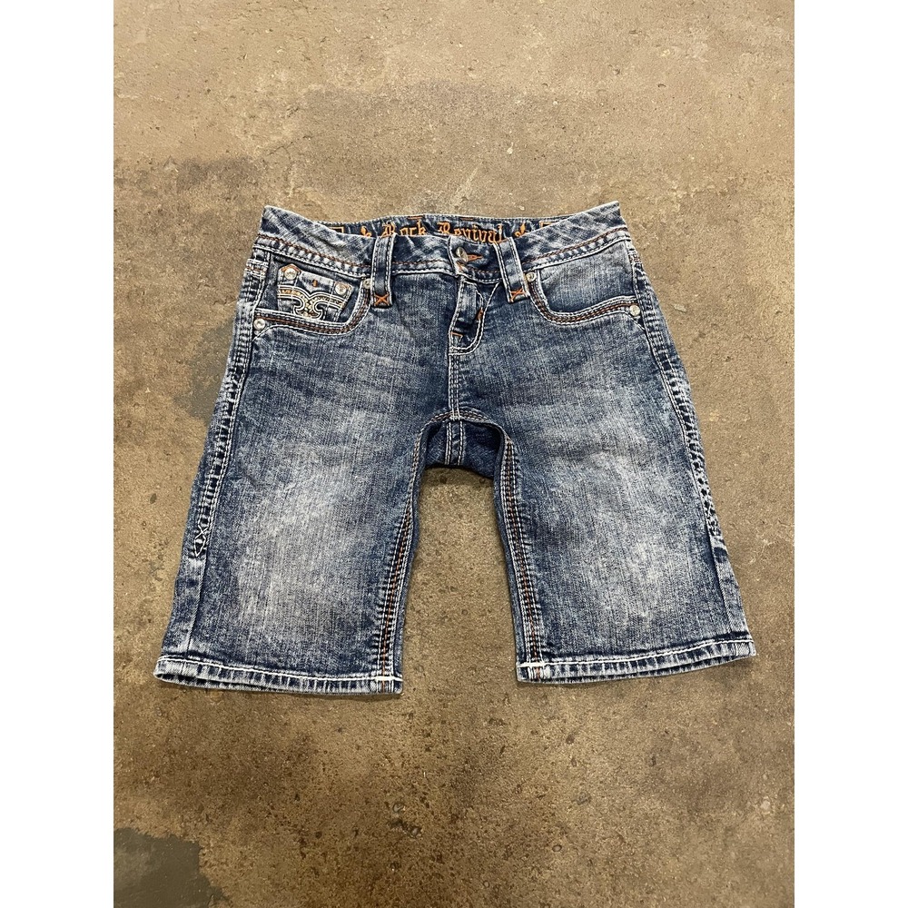 Rock Revival Bermuda Shorts Womens 25 Medium Wash Nancy Rhinestone Stretch Denim